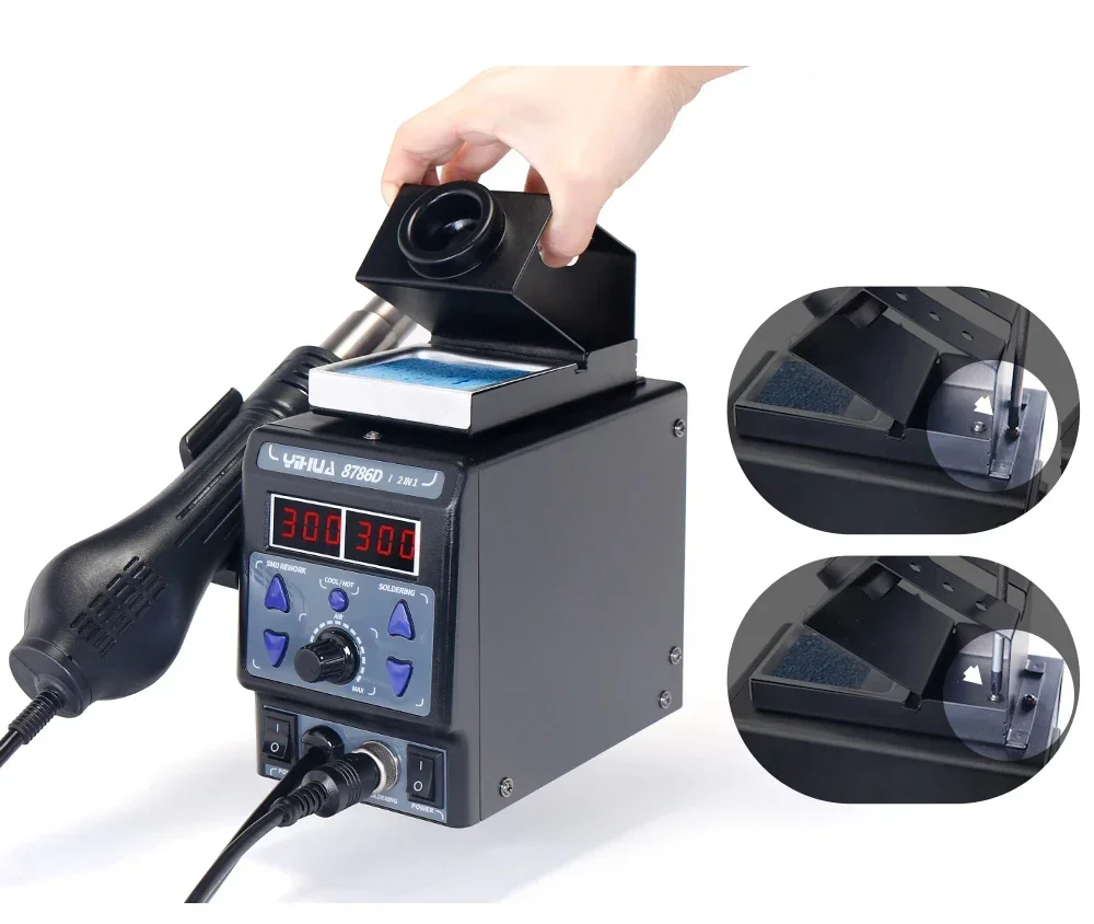 8786D-I محطة لحام SMD شاشة ديجيتال مزدوجة مسدس هواء ساخن رائع سبيكة لحام 2 في 1 محطة إعادة العمل