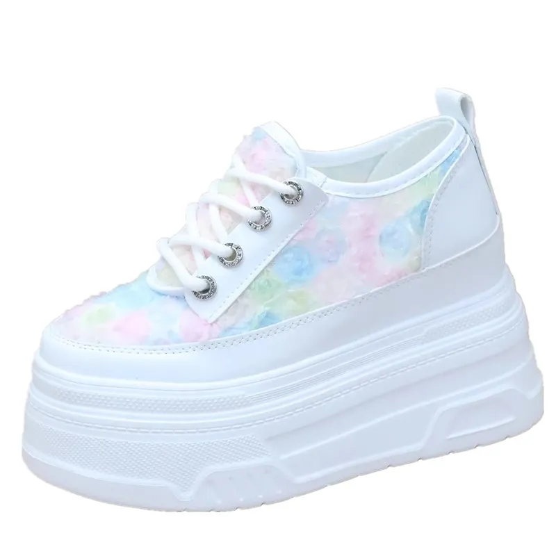 

10CM 12CM Air Mesh Genuine Leather Slides Hidden Heel Summer Ankle Boots Hollow Women Platform Sandals Wedge Breathable Shoes