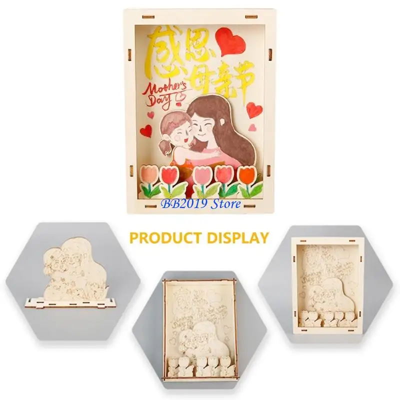 Q0KB Kids Wooden Mother's Day Craft Set DIY Picture Frame For Holiday Decor And Educational Fun