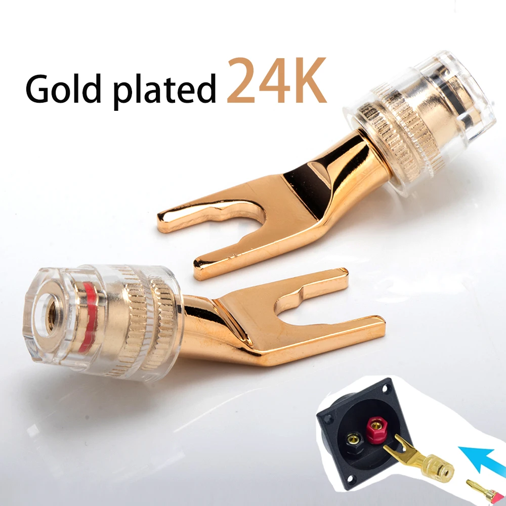 Hifi Diy Y Shaped Convert to Banana Female Connector Terminal 4mm Banana Female Gold Plated 24K Audio Speaker Cable Plug