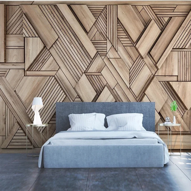 

3D Solid Geometry Wood Grain Mural Wall Wallpaper For 3D Living Room Sofa Background Home Decor Papel De Parede For Bedroom Sofa