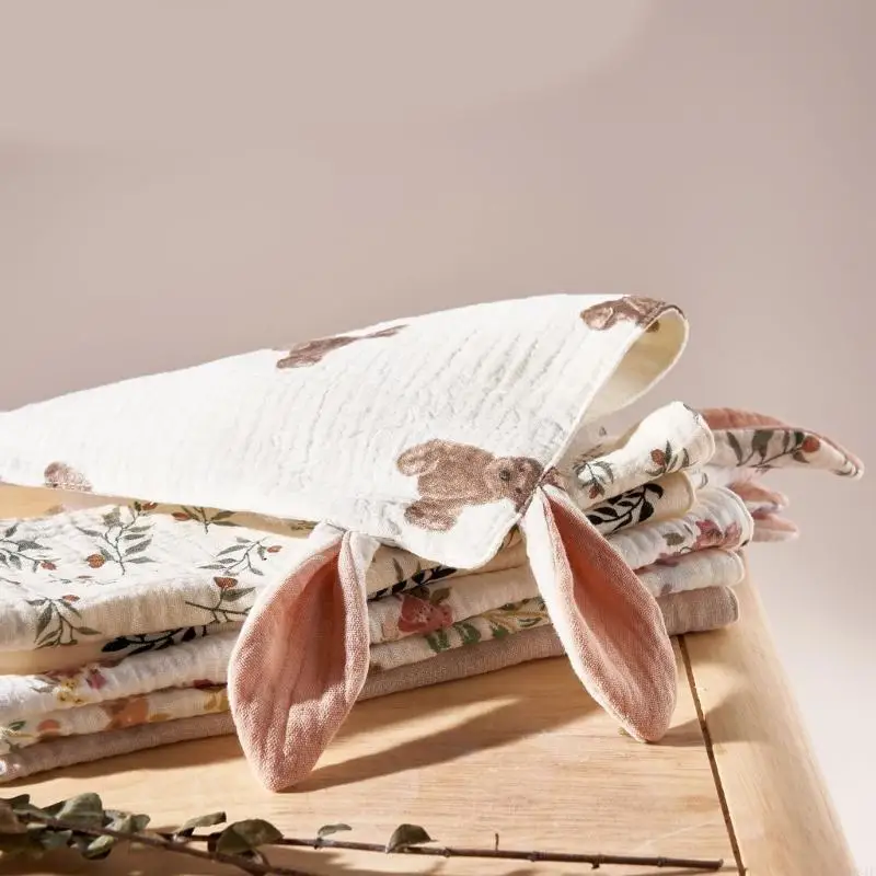 Manta seguridad con Orejas conejo dibujos animados 581F para niño y niña, pañuelo pacificador multicapa