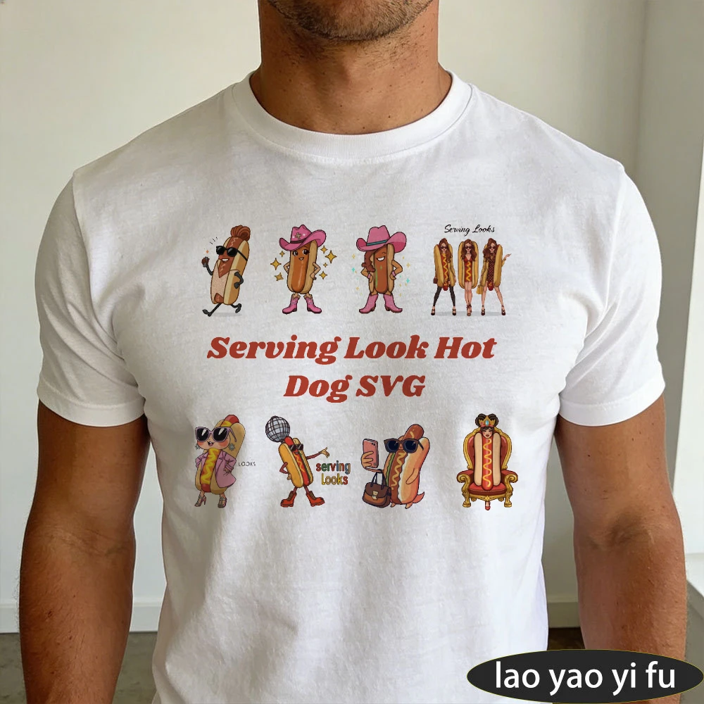 Fashion Cowboy Hot Dog Character Collection Graphic Men Summer T Shirt Trendy Cartoon Street Food Casual Short Sleeve Apparel