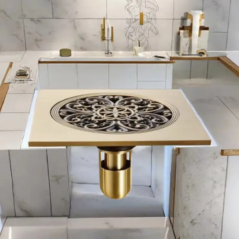 Antique gold rectangular oversized square drainage bathroom building material with elegant accessories