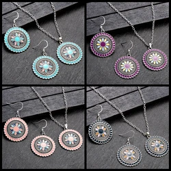 Boho Pink Flower Earring/Necklace Set Bijoux Women's Purple Indian Wedding Jewelry Hangers Bohemia Earrings