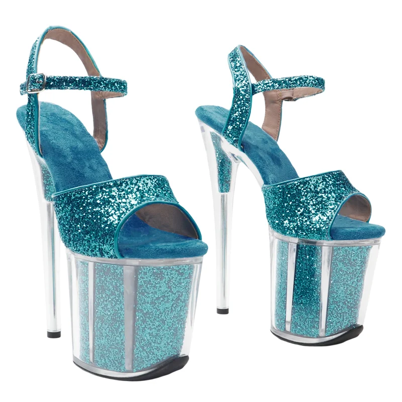 Leecabe 20cm/8inches Glitter  upper Open toe  clear Platform high heel sandals sexy model shoes pole dance shoes