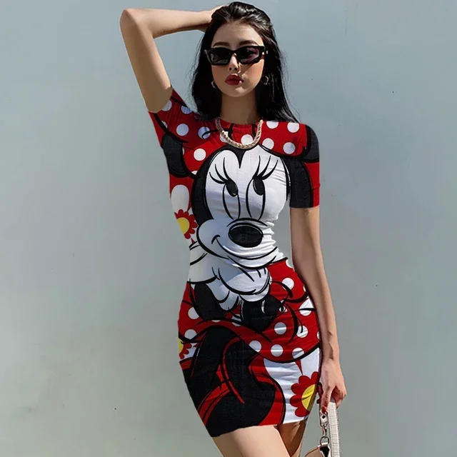 

2024 New women's fashion Slim Fit Dress Disney Sexy Cute Set vestidos elegantes para mujer jurk sukienki Short sleeved sexys