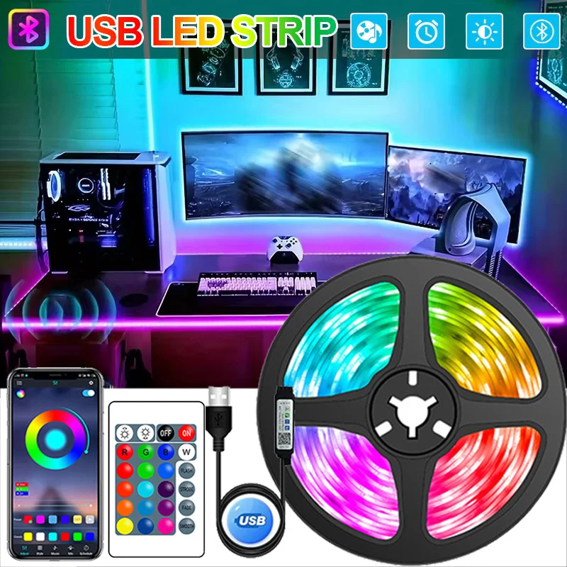 RGB 5050 Led Strip Light Bluetooth APP Remote Control Flexible Ribbon Diode Lamp Tape TV Backlights Game Room Home Decor Light