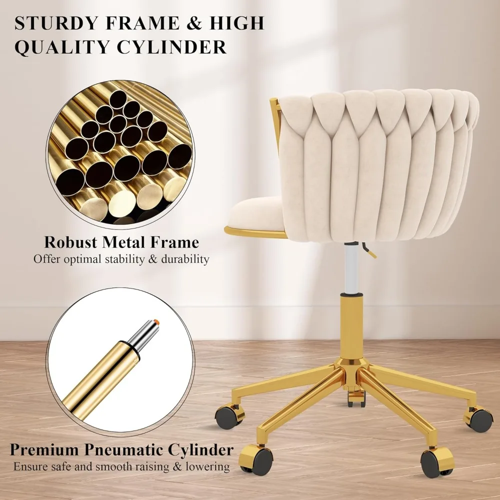 كرسي مكتب دوار مريح مع ارتفاع قابل للتعديل، كرسي بذراعين منزلي مريح يتميز بدعم الظهر المنسوج #5