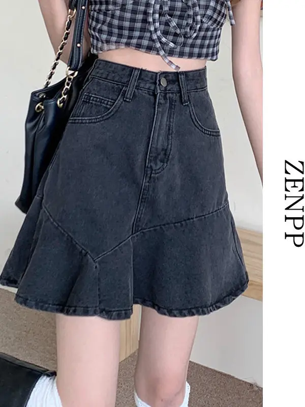 

plus Size High Waist Fish Tail Denim Skirt Women Summer Slimming Short a Line Skirts Cover Belly Casual Commute Style