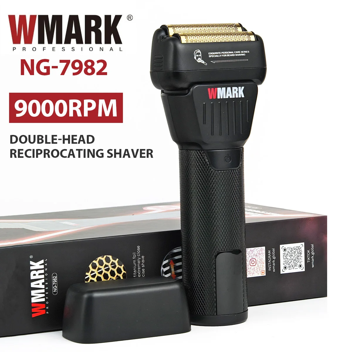 WMARK NG-7982 9000RPM Stainless Steel Etched Titanium Plated Two-blade Mesh Razor Electric Men's Clipper Hair Cutting Machine