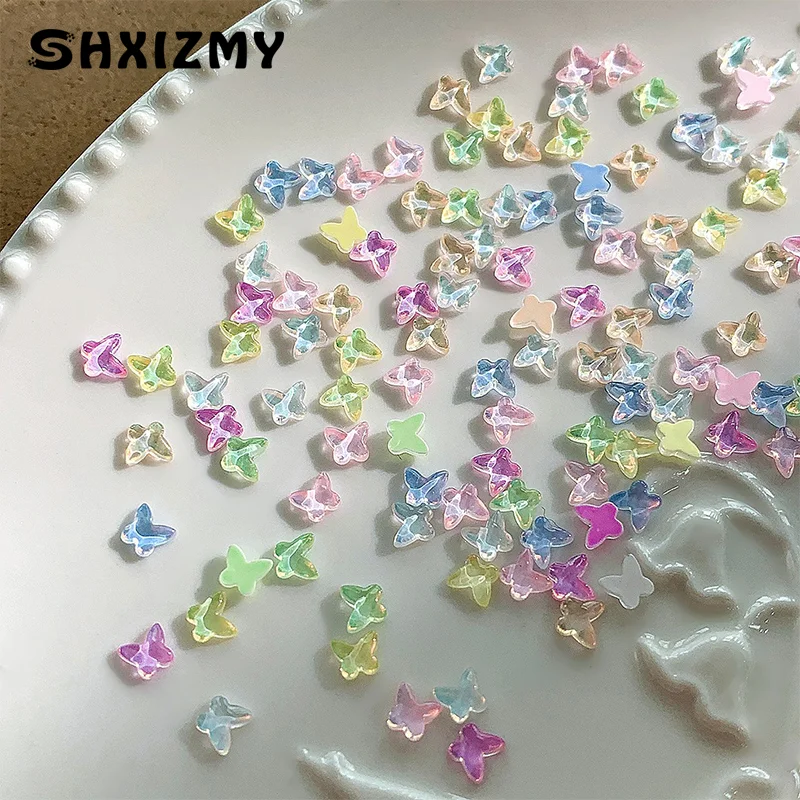 10pcs Aurora Butterfly Nail Art Charms accessori Kawaii Mini 3D Butterfly Nail strass decorazioni per unghie fai da te