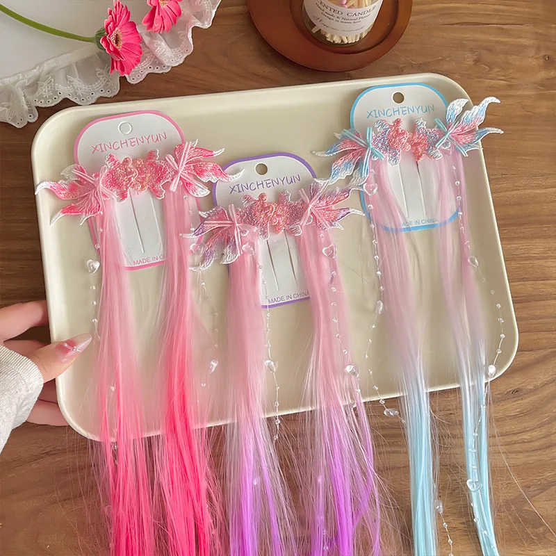 

Kids Wigs Braided Hair Accessories Cute Goldfish Rainbow Gradient Braided Hairpins Girls Take Photos Headdresses Hairpins