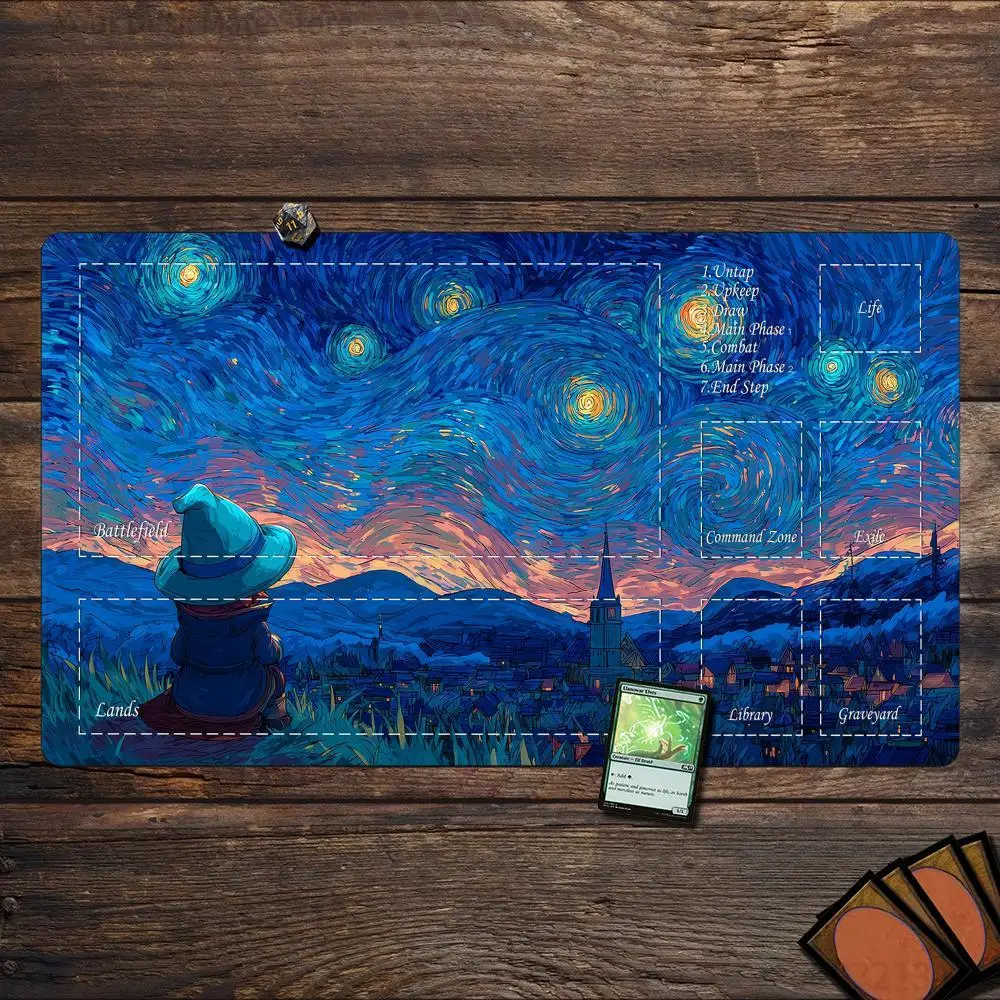 Van Gogh Starry Night Magic Playmat Card Battle Gaming Mat with zone mtg playmat 60X35cm desk mat suitable for game gathering