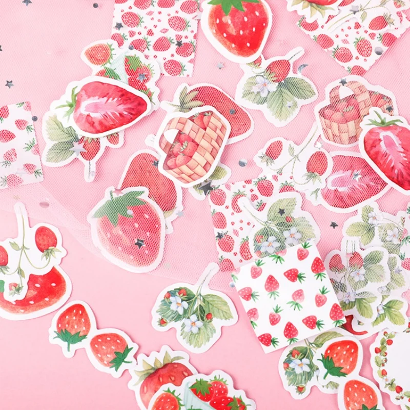 45Pcs Strawberry Delicious Style Decorative Stickers Diary Decorations Scrapbook Albums DIY Student Stationery Stickers