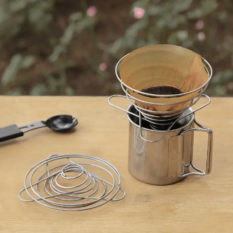 Copo de filtro de café feito à mão, portátil, tipo gotejamento, suporte de filtro de mola de aço inoxidável, filtro de café de metal doméstico, 1 peça