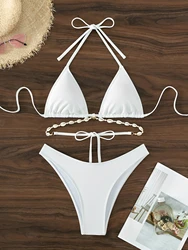 Conjunto de Bikini triangular decorado con conchas marinas para mujer, traje de baño Sexy, ropa de playa