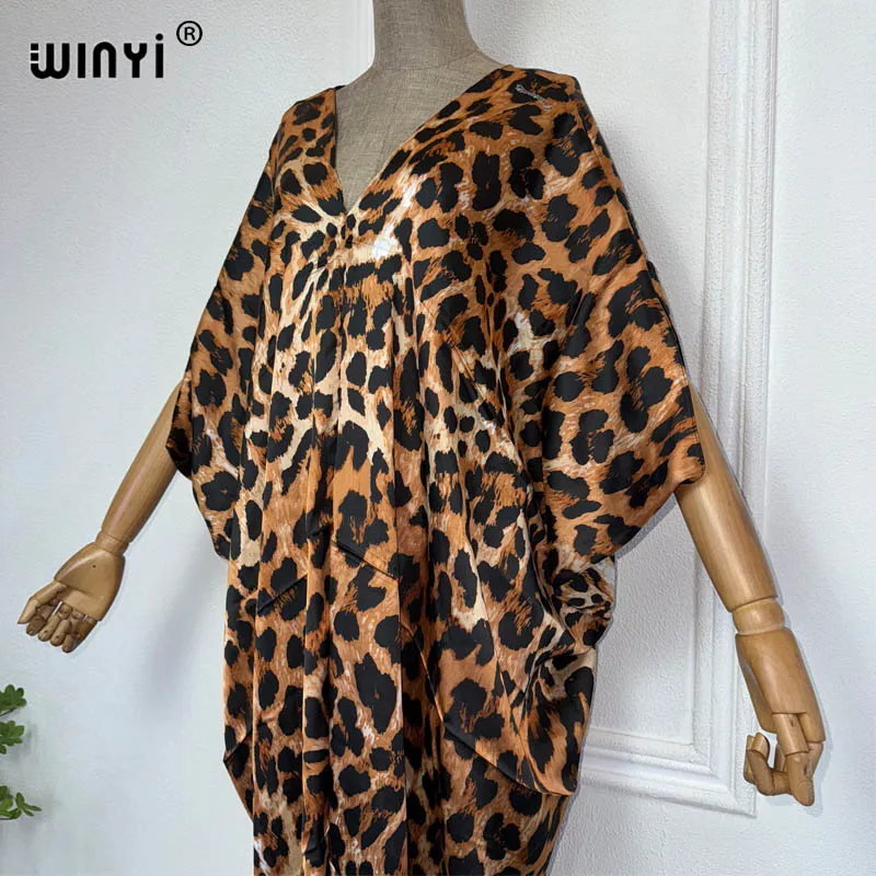 WINYI Summer Comfortable african dress Leopard print beach wear women 2024 Loose Femme Robe Muslim beach cover ups evening dress