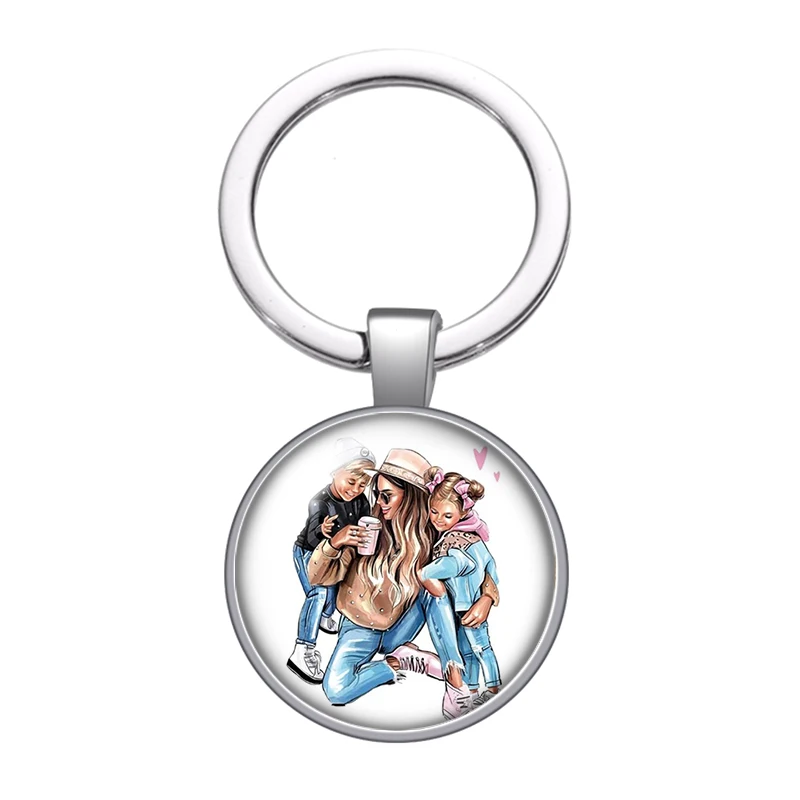 New Mom&Baby Best mom girls Love kids Family photo glass cabochon keychain Bag Car key chain Ring Holder Charms keychains