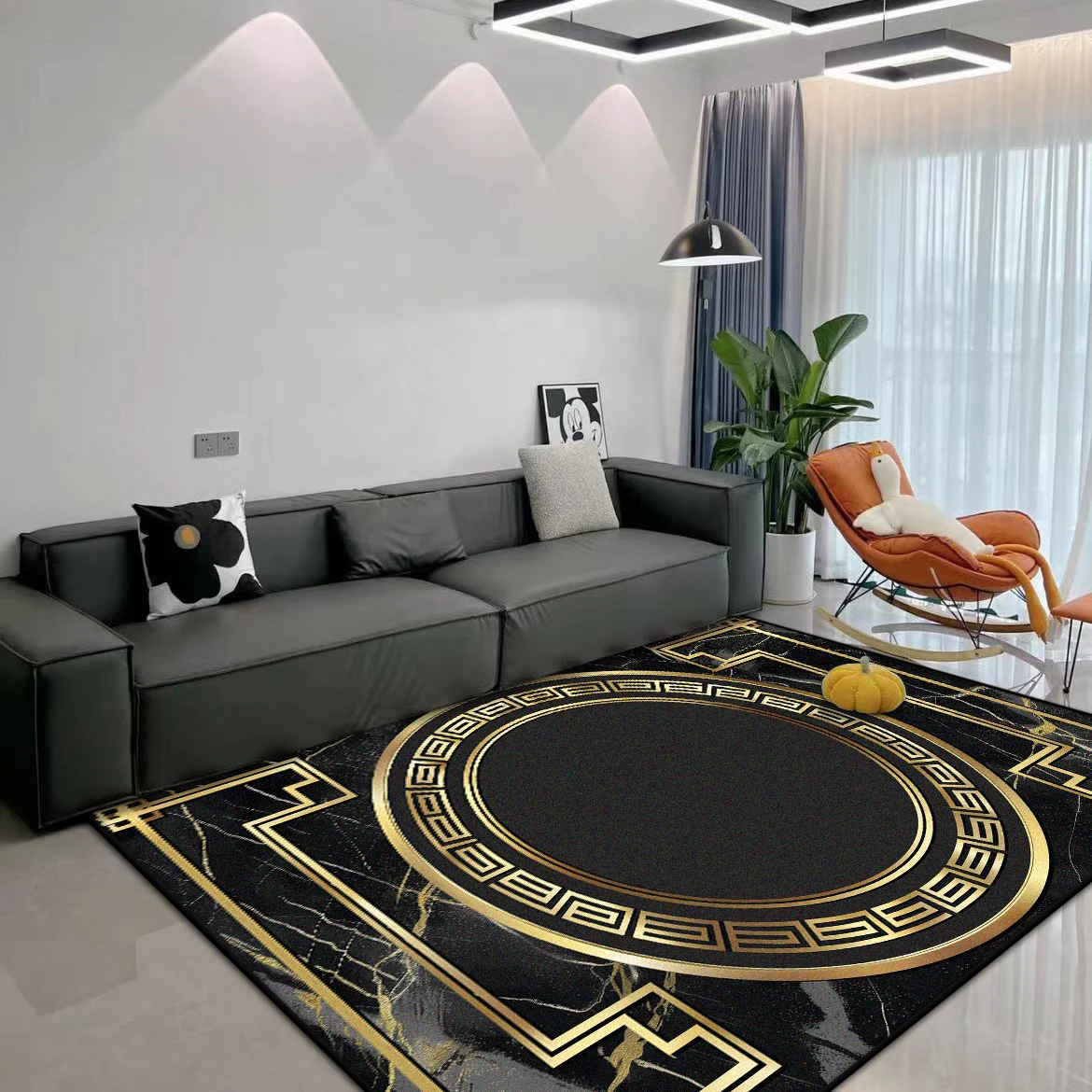 Marble Style Antiskid Senior Carpet Living Room Golden Border Room Decoration Home Mats Easy Clean Dining Room Lounge Decor Rug