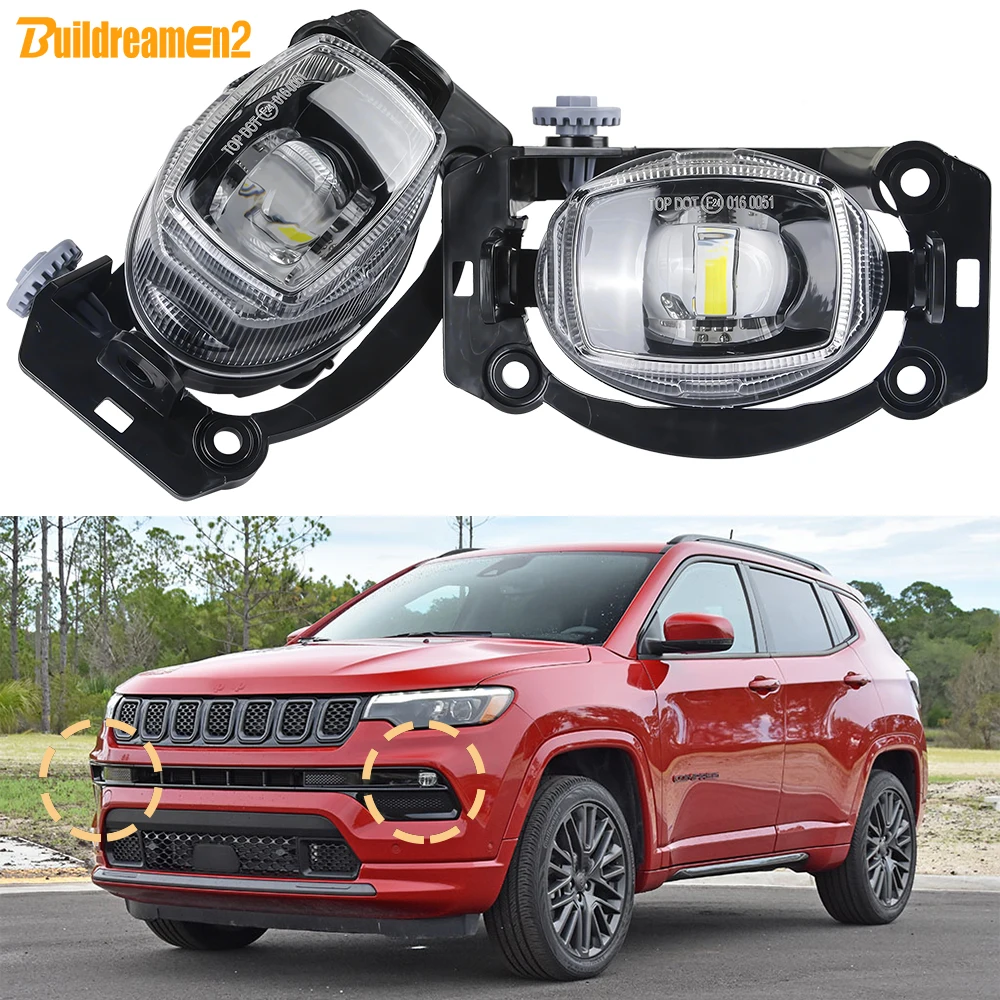 2 Pieces 30W Car Canbus LED Fog Light Assembly DRL 8000LM For Jeep Compass 2021 2022 2023 2024 2025 (with Stock LED Fog Light)