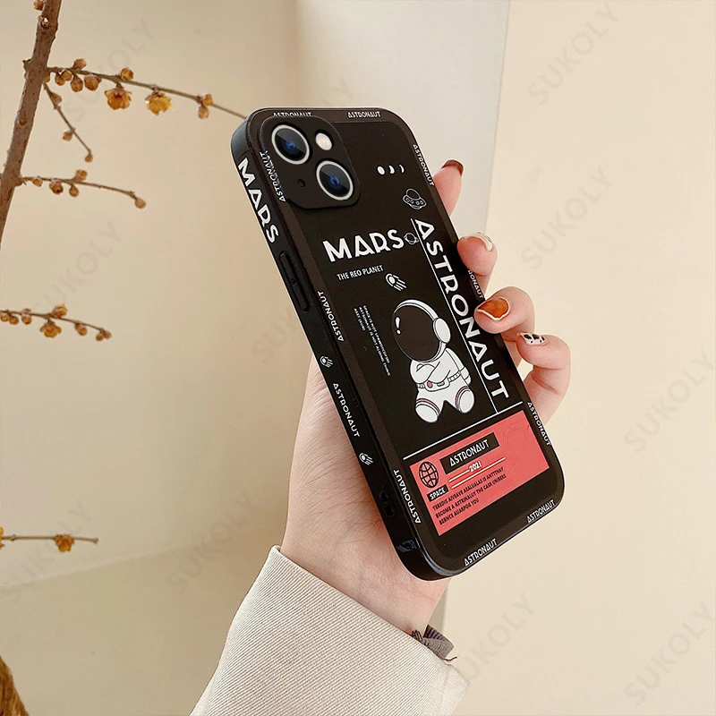 Mars-Astronauten-Druckhülle für iPhone 17e 18 17 16 15 Pro Max 14 13 Pro Max 16e Stoßfeste Silikon-Soft-TPU-Handyhülle Funda – Detail 5