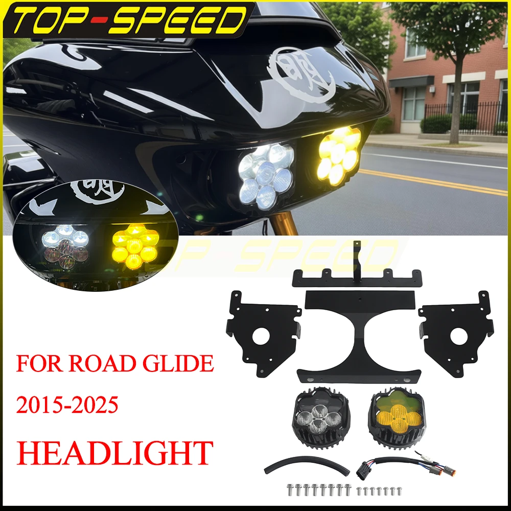 LED Headlight High Low Beam Lamp Motorcycle Headlamps W/ Bracket For Harley Road Glide CVO Limited Special Ultra FLTRX 2015-2025
