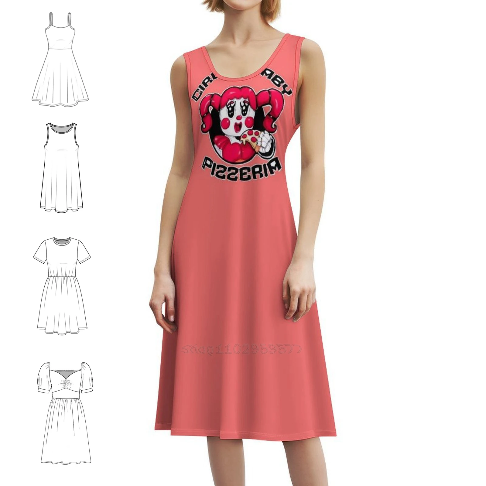 

Circus Baby Pizzeria Bohemian Sleeveless Dress For Women Print Beach Party Dresses Five Nights Sister Location Baby Pizza