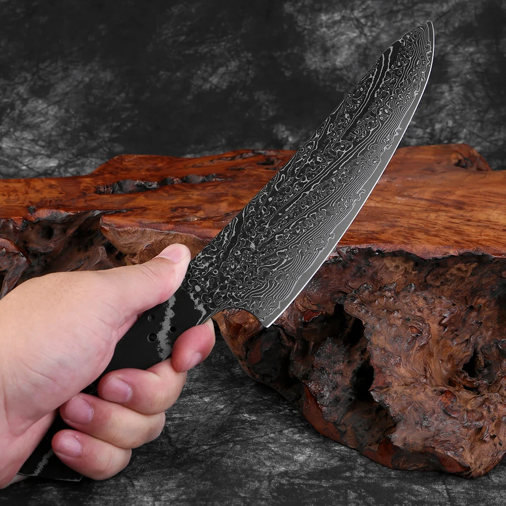 67 Layer Damascus Steel Knife Blank 1-8PCS Sharp and Durable Full Tang Black Blade Chef Santoku Knife Kitchen DIY Accessories