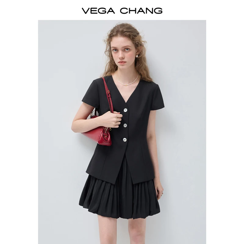 

Платье Vega Chang с V-образным вырезом для женщин, весна 2026, универсальное, с эффектом двухслойности, юбка-бутон цветка
