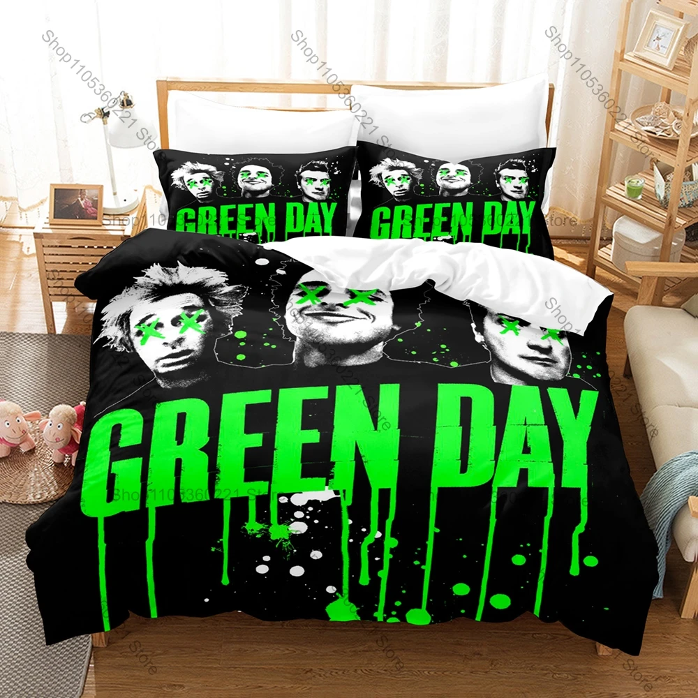 Punk Rock Green Day Bedding Set 3 Piece Duvet Cover Set Music Band Bed Linen for Teens Adults Bedroom Decor