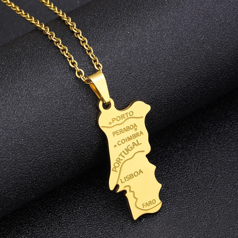 2024 new fashion stainless steel Portugal map pendant necklace temperament everything collarbone chain birthday anniversary gift view 2