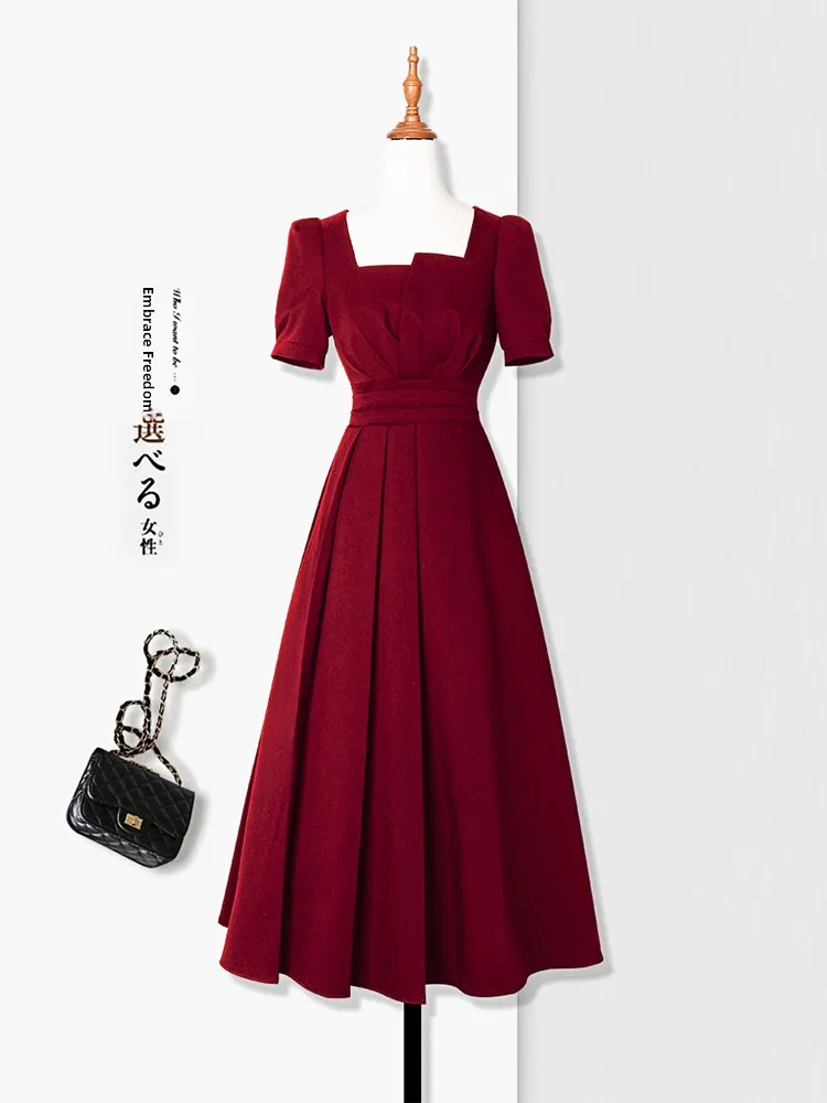 

Red Wedding Dress Women's Elegant High Waist A-Line Skirt Short Sleeve Zipper Back Office Commute City Casual Wedding Dress
