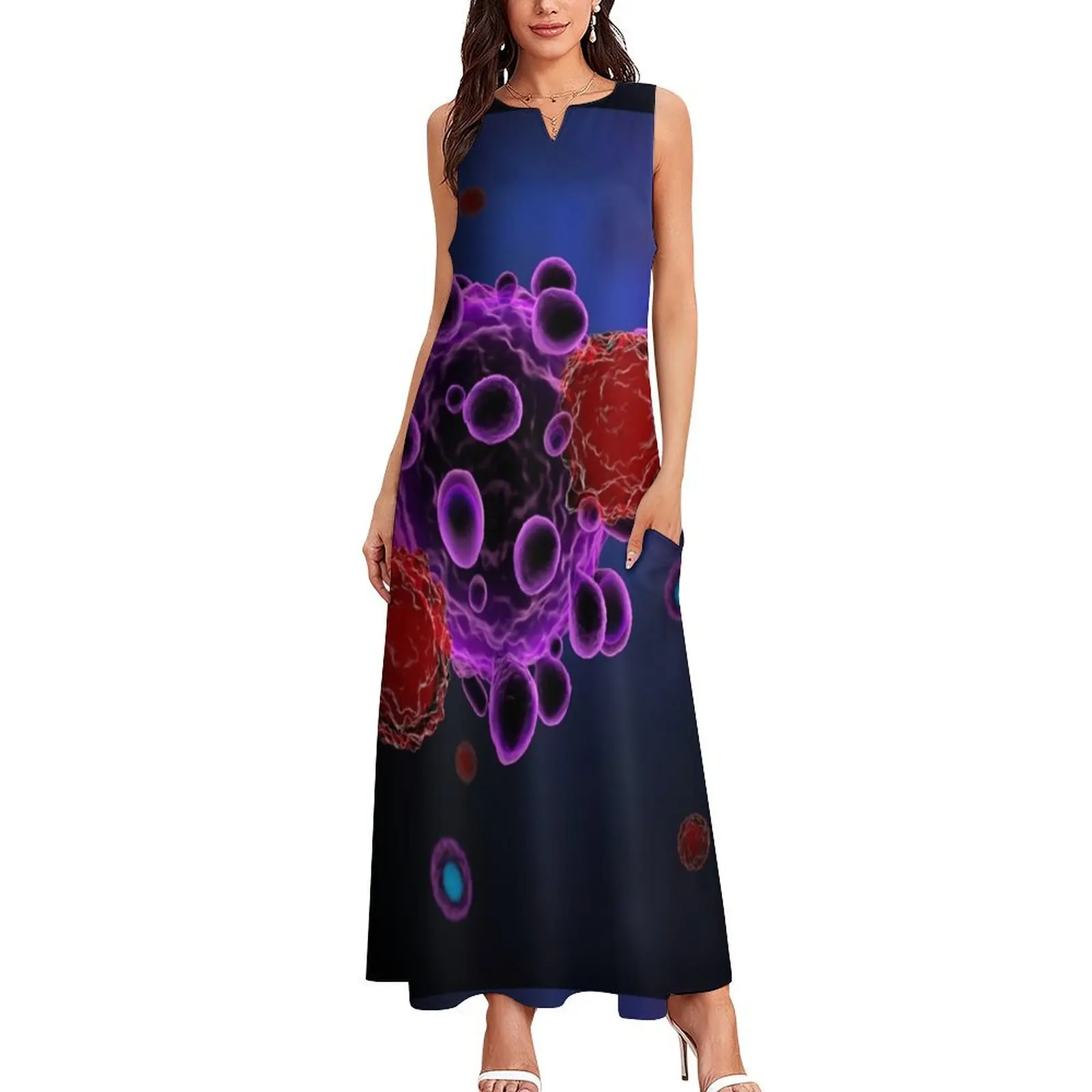 T CELLS ATTACKING CANCER CELLS MICROSCOPIC VIEW PHOTO IMAGE MEDICAL LABORATORY SCIENTIST Long Dress women dresses