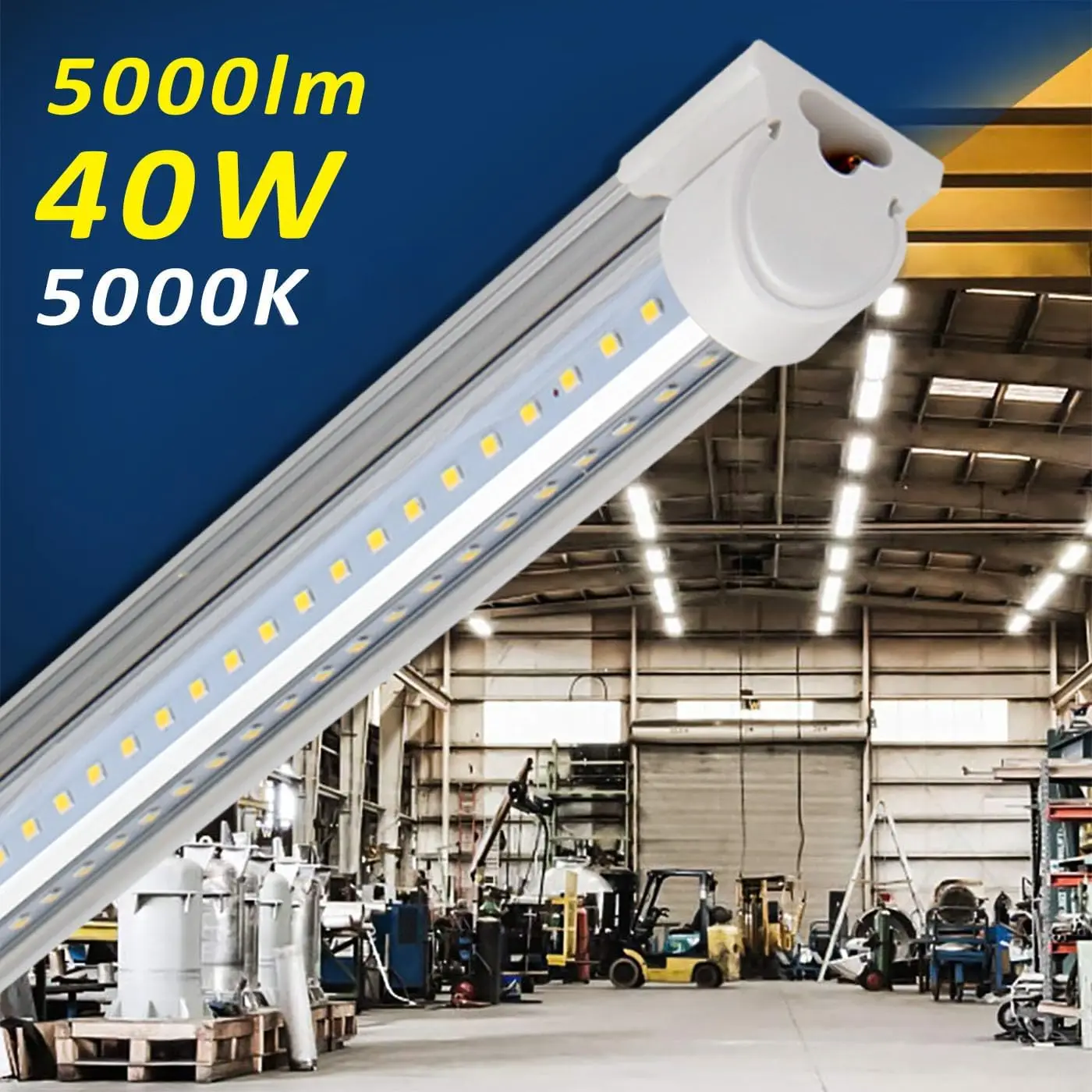 LED Shop Light 4FT 40W 5000LM 5000K Daylight White, V Shape, Clear Cover, Linkable with Plug, T8 LED Tube Lights, 10 Packs