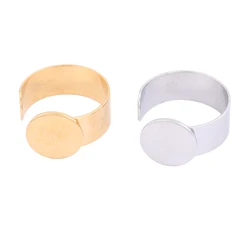 10pcs Stainless Steel gold plated Adjustable 12mm Circle Pad Ring Base Setting Blanks Diy Jewelry Making Accessories