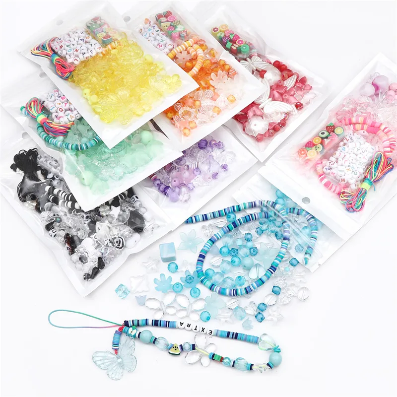 

Colorful Beaded Phone Chain Making Material Kit, Soft Ceramic Acrylic Bead Set for DIY, Necklace, Bracelet, Keychain, 1 Bag