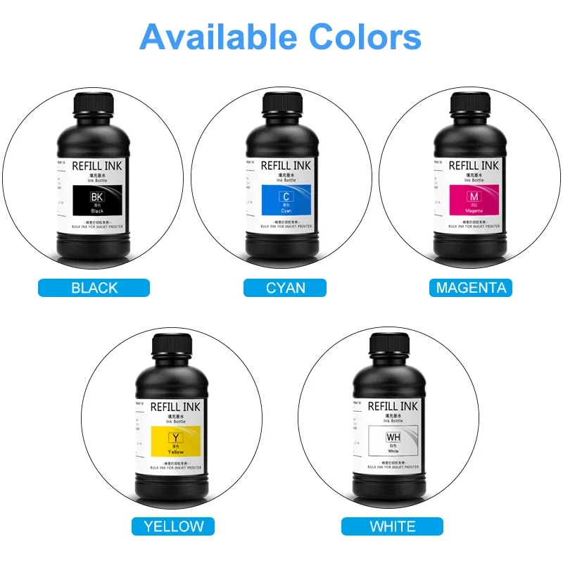 5 × 250ML Inchiostri UV LED Per DX4 DX5 DX6 DX7 DX10 TX800 XP600 Testina di Stampa Per Epson 1390 L800 L1800 L805 R1800 R1900 UV Stampante Flatbed