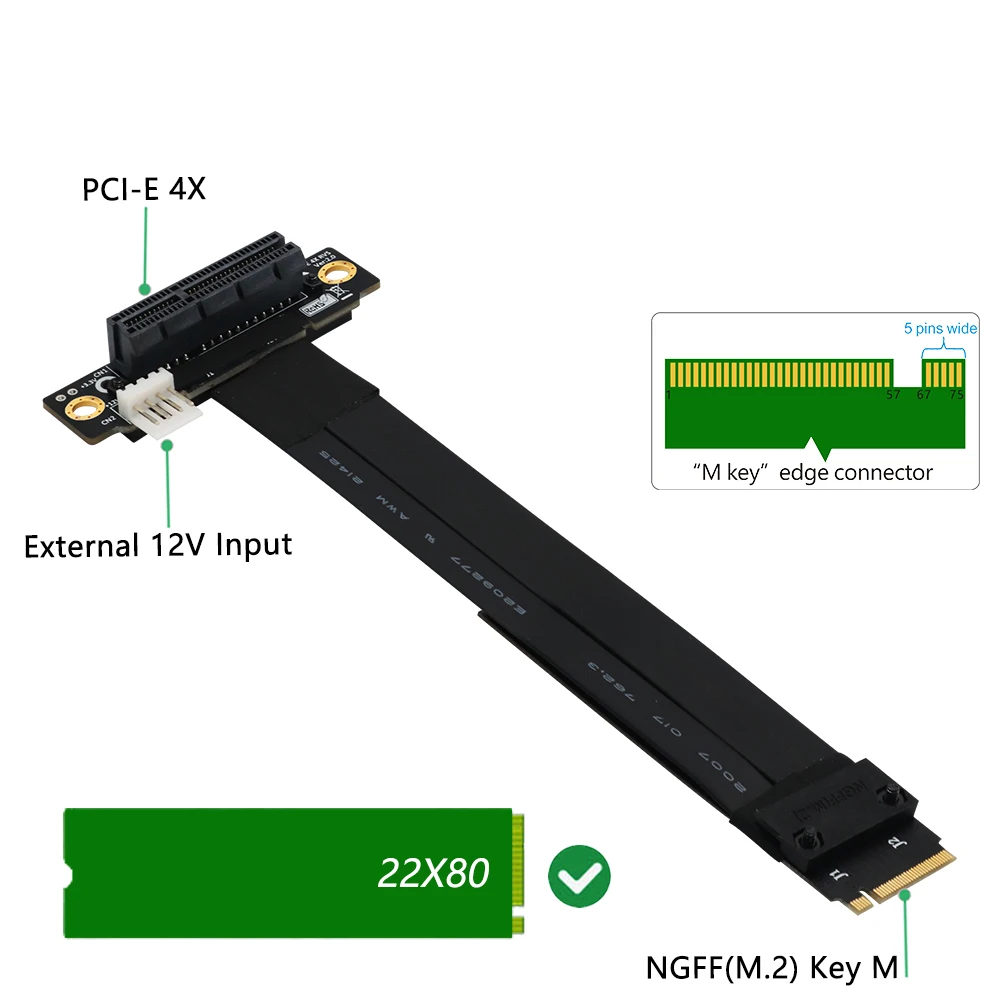 ADT-Link PCI-E 4X to M.2 Key M Extension Cable 90°-180° 4 PIN Sata Power Supply NFGG M.2 Extender Gaming PC Accessories