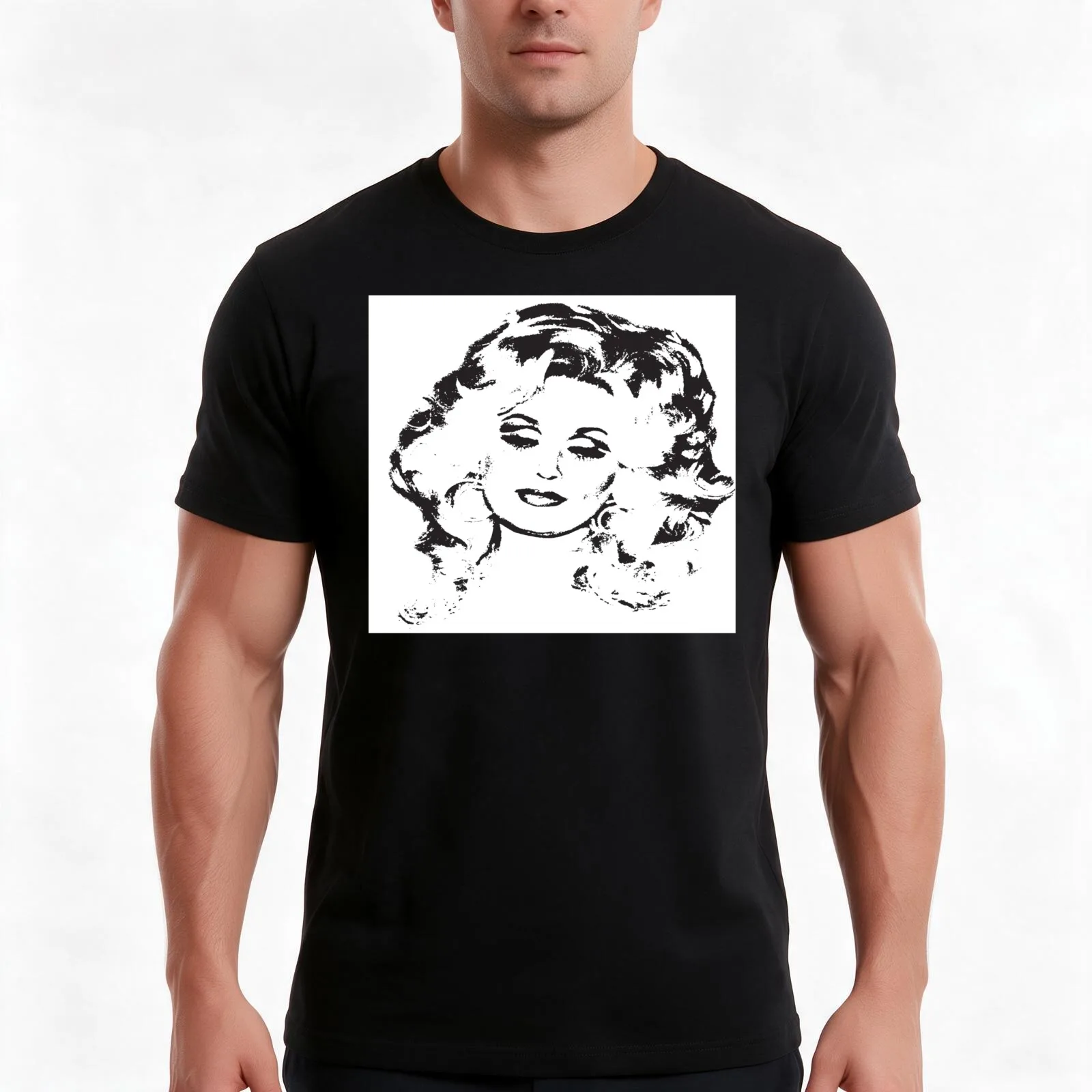Dolly Parton Black and White T-Shirt, Summer Casual Cotton Tee, Oversized Streetwear Tops, Vintage Graphic Print, 100% Cotton