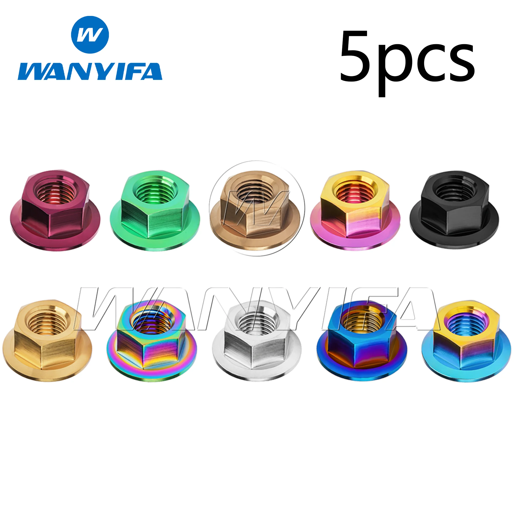 Wanyifa M8 x 1,25 mm podziałka DIN6923 tytanowa nakrętka kołnierzowa Ti do akcesoriów motocyklowych 5 sztuk/partia