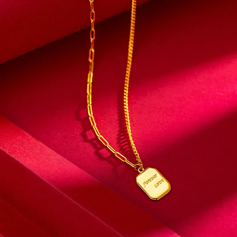 

9999 Real Gold 24K High-end English Necklace Rose Brand Collarbone Necklace, Light Luxury Niche Fashion Eternal Love Necklace