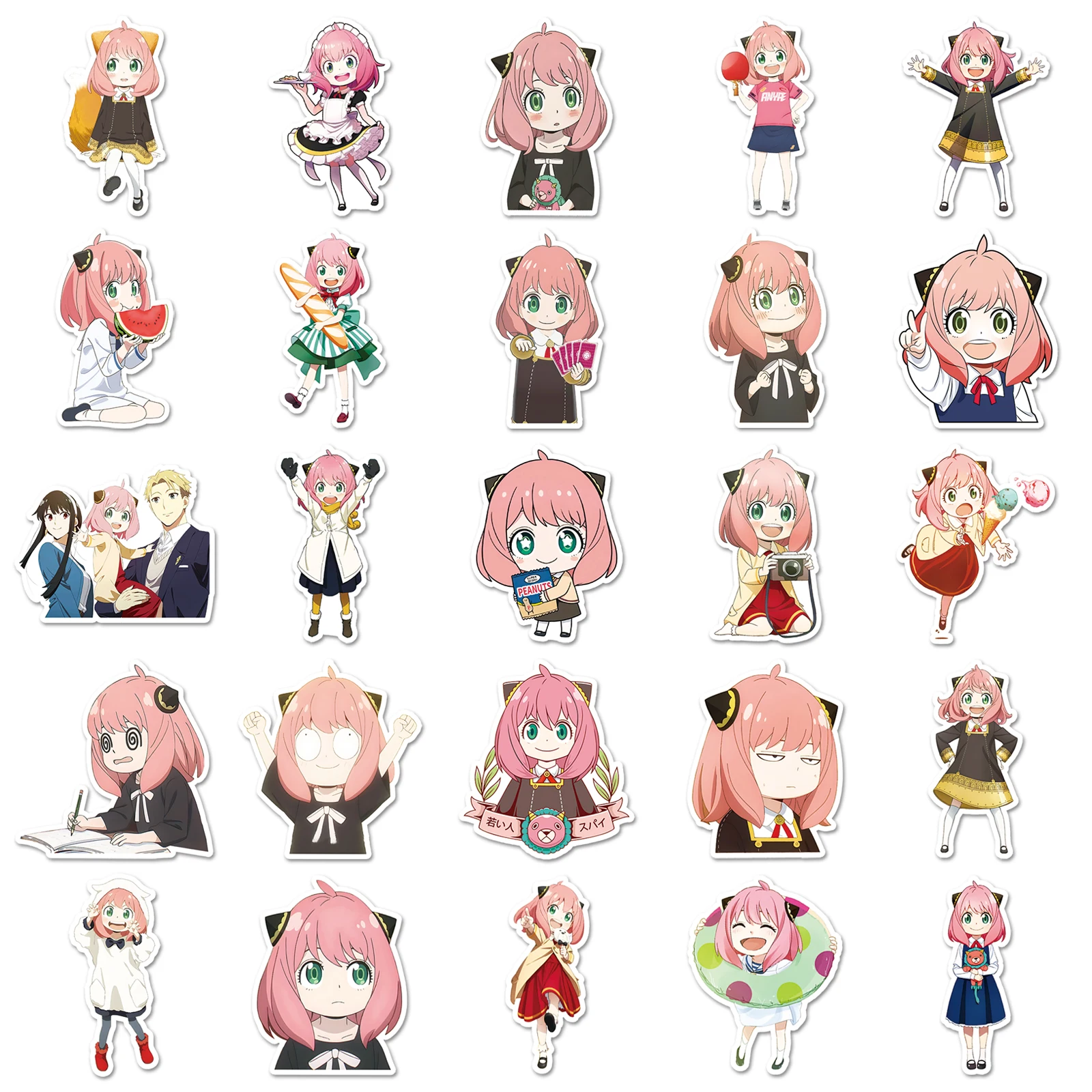 50 Uds. Lindo Miniso SPY X serie familiar dibujos animados lindo pegatina impermeable Skateboarding Retro pegatina para el hogar