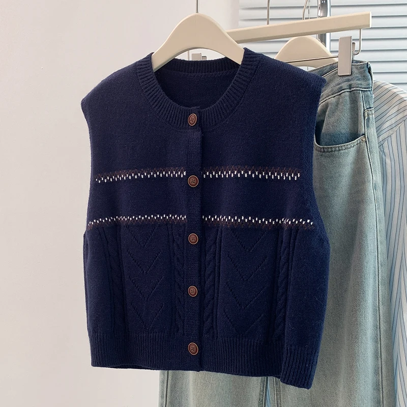 

Thin Soft Versatile Twist Knit Cardigan Vest round Ne Svel Knitted Top for Women Autumn Season Color Pure Acryl...