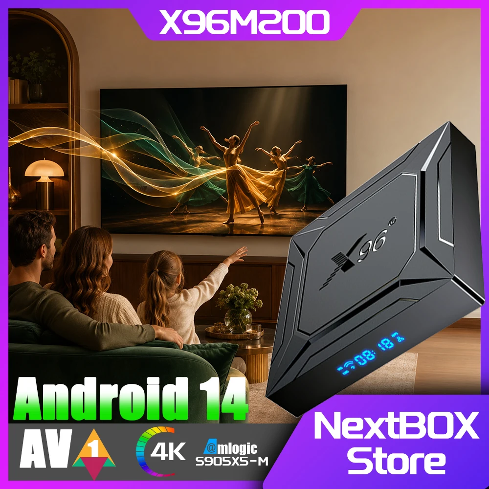 X96 M200 Android14 TV BOX Amlogic S905X5M Quad Core 4GB 32GB/64GB 2.4G&5G Wifi HDR Media Player Set Top Box 2GB 16GB Storage