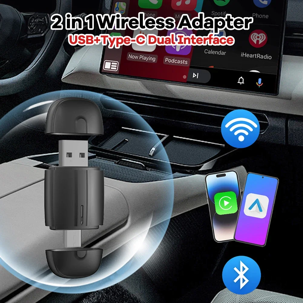 محول السيارات اللاسلكي CarPlay Android 5Ghz WiFi Type-C/USB التوصيل والتشغيل 2ln1 دونغل لمقعد أودي بنز فولفو VW تويوتا سكودا #4