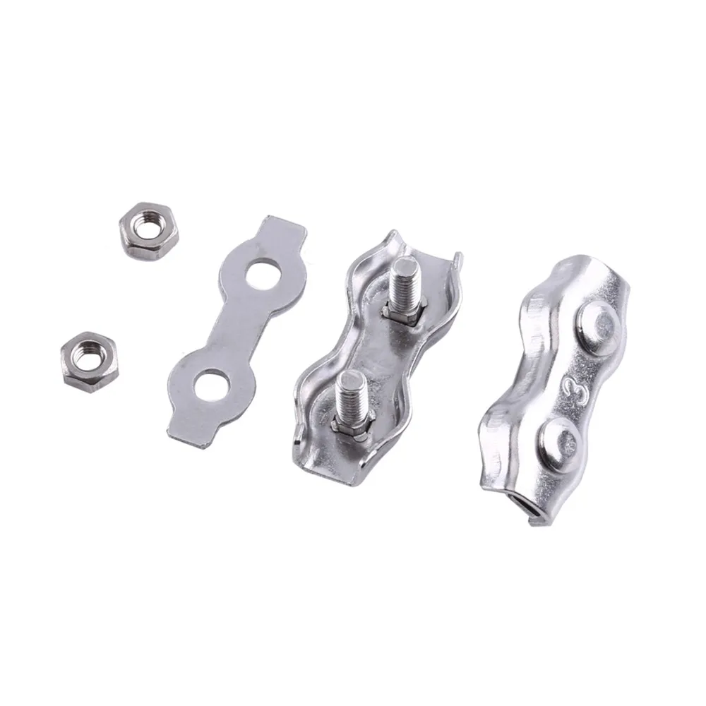 10pcs Stainless Steel M3 Duplex Clips Duplex 2-Post Sturdy Design Stainless Steel Clips Wire Rope Clips DIY Projects
