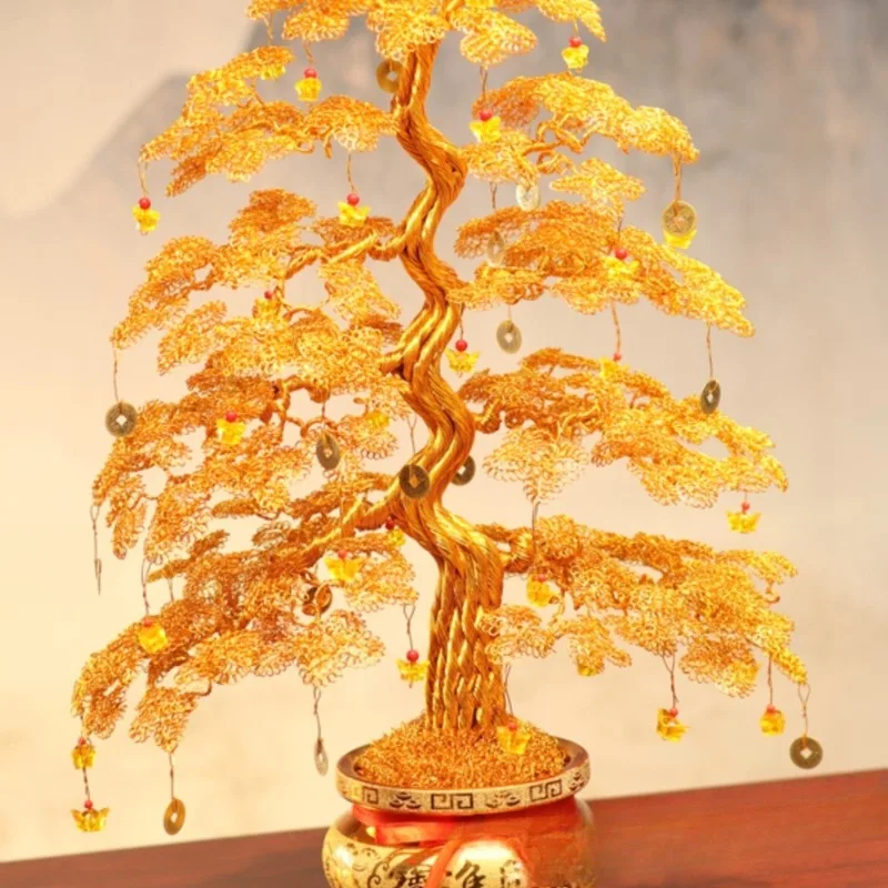 Árvore da fortuna pura tecida à mão, árvore de dinheiro, artesanato, decoração de casa, inauguração
