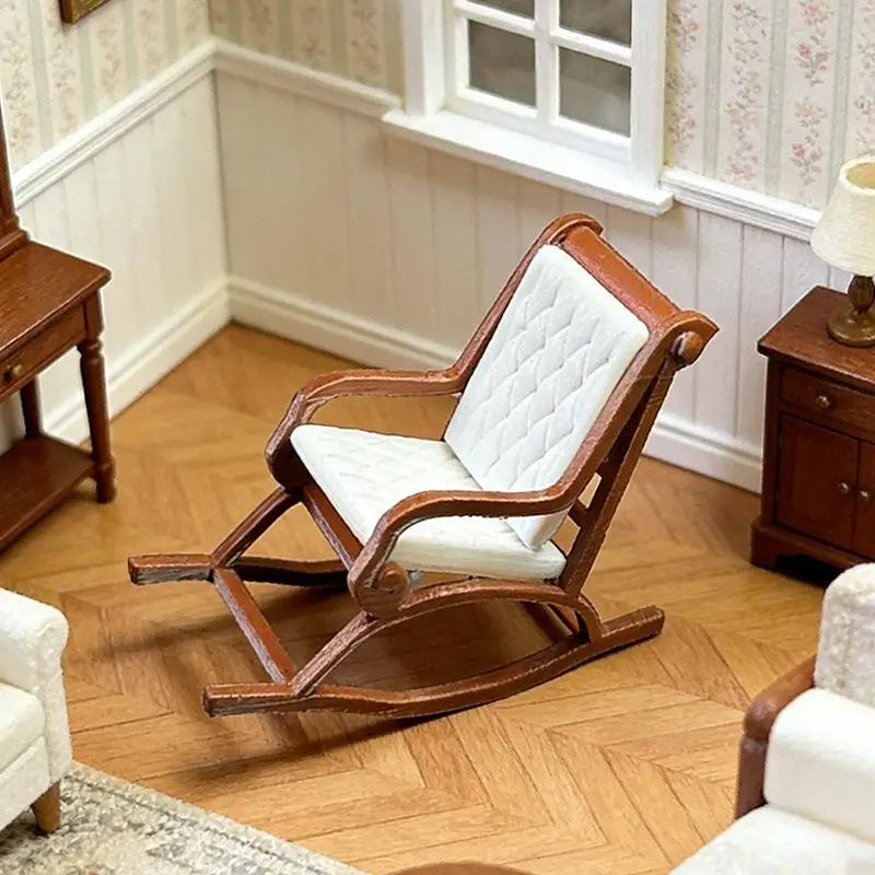 Miniature Rocking Chair Ornament 1/12 Dollhouse Recliner Model Dollhouse Furniture Decoration Micro Scene Photography Prop...