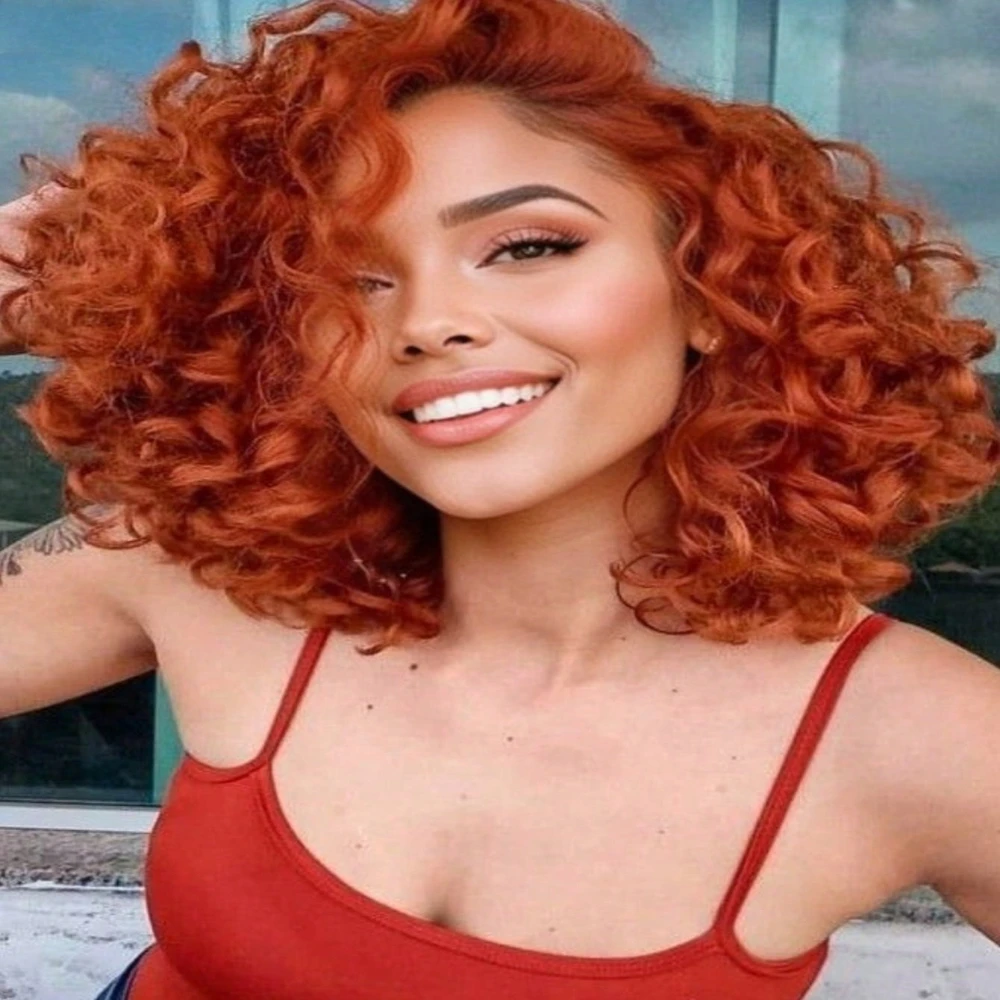 

Ginger Orange Kinky Curly Bob Wig Human Hair 200 Density 13x4 Hd Short Deep Wave Human Hair Wig